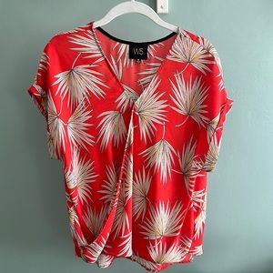 W5 Anthropologie Palm Leaf Tropical Faux Wrap Top Blouse Medium